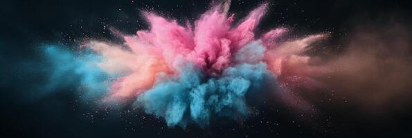 Colorful powder explosion creating vibrant clouds against a dark background at an art event photo