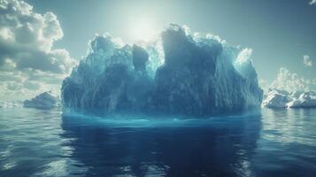 Majestic iceberg floating in a tranquil ocean under a clear blue sky at midday photo