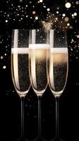 Elegant sparkling drinks in fluted glasses against a sparkling black background for celebration photo