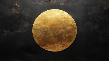 Elegant circular frame featuring a golden border against a textured dark background photo