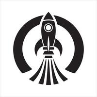 Black and White Space Rocket Silhouette icon on White Background vector