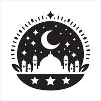 Ramadan Kareem Logo Crescent and Lanterns with Black Mosque Silhouette vector