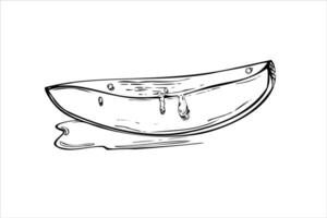 Monochrome melon slice with juice drops and water splashes hand drawn sketch painted by black inks. Summer tropical fruit ingredient for salad decor, package design vector