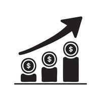 increase money growth icon, progress marketing, thin silhouette symbol on white background vector