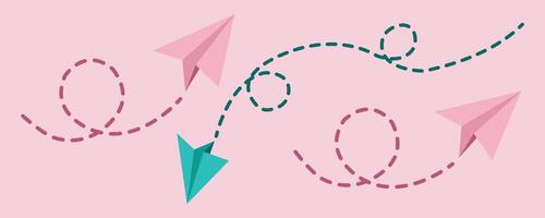 Pink and Green Paper Plane for Travel on Soft Pink Background vector