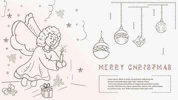 Christmas contour illustration in the style of childres doodles with the text Lorem Ipsum a Christmas angel holding a candle vector