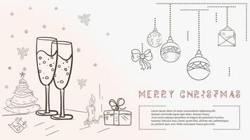 Christmas contour illustration in the style of childrens doodles with the text Lorem Ipsum a glass with a drink vector