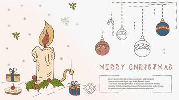 Christmas colored contour illustration in the style of childrens doodles with the text of Lorem Ipsum a Christmas candle and a number of gifts vector