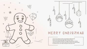 hristmas contour illustration in the style of childrens doodles with the text Lorem Ipsum Gingerbread man vector