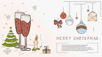 Christmas colored contour illustration in the style of childrens doodles with the text Lorem Ipsum a glass with a drink vector