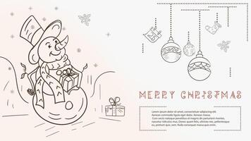 Christmas contour illustration in the style of childrens doodles with the text Lorem Ipsum a snowman in a top hat vector
