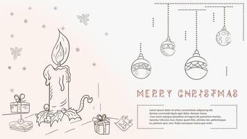 Christmas contour illustration in the style of childrens doodles with the text of Lorem Ipsum a Christmas candle and a number of gifts vector