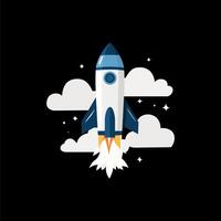 Dynamic Rocket Launching into Outer Space with Vibrant Flames and Cosmic Background vector