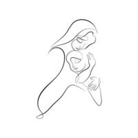 mother with baby line art vector