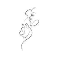 Woman with cat line art vector