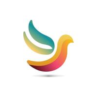 Stylized bird dove logo, colorful gradient wings, abstract shape, minimalist design vector