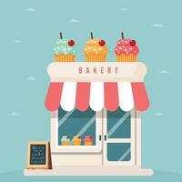 bakery shop in flat style with cupcakes isolated illustration vector