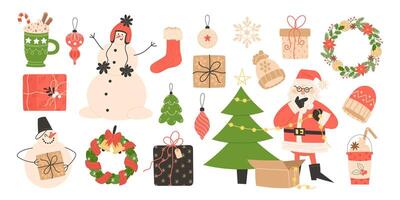 Christmas elements set with Santa Claus and decorations vector