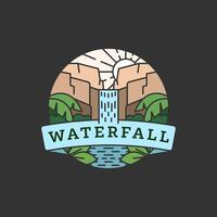 waterfall in the forest illustration monoline color vector