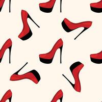 Red High Heels Woman Shoe Seamless Pattern background. Textile Fabric Swatch Template. Modern Fashionable Print. vector