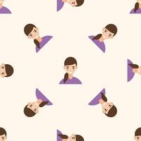 Brunette Happy Girl Kid Character Avatar Seamless Pattern Background. Positive Smiling Funny Face Portrait. Happy Birthday Party Wallpaper or Wrapping Paper Print. Joyful Portrait Fabric vector