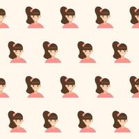 Brunette Happy Girl Kid Character Avatar Seamless Pattern Background. Positive Smiling Funny Face Portrait. Happy Birthday Party Wallpaper or Wrapping Paper Print. Joyful Child Portrait Fabric vector