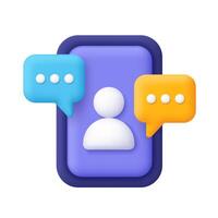 Smartphone with speech bubbles and human avatar icon. Social media, marketing, network, online chatting, call, customer service concept. 3d icon. Cartoon minimal style. vector
