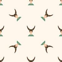 Happy Girl Kid in Green Character Avatar Seamless Pattern Background. Positive Smiling Funny Face Portrait. Happy Birthday Party Wallpaper or Wrapping Paper Print. Joyful Child Portrait Fabric Art vector