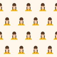Girl Character Avatar Seamless Pattern Background. Positive Smiling Funny Face Portrait. Happy Birthday Party Wallpaper or Wrapping Paper Print. Joyful Child Portrait Fabric Art vector