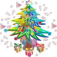 christmas tree icon - fir tree drawn with colorful brush strokes vector