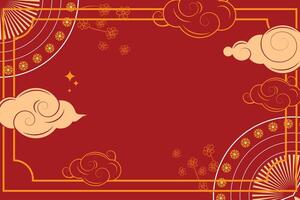 Elegant empty banner template with sparkles, hand fan, and floral accents for traditional Chinese design vector