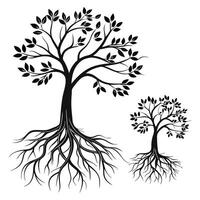 Silhouette of the tree with root illustration. vector
