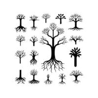 Set of Tree Silhouettes with Roots. vector