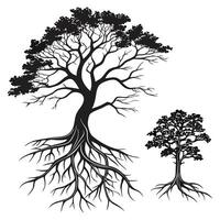 Tree with Roots silhouette illustration. vector