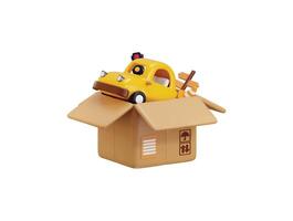 Card box with Car icon on traffic light, road direction and road cone icon 3d rendering illustration vector