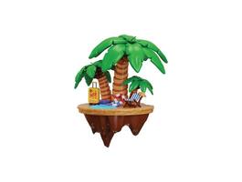 3d small island with suitcase, palm tree, beach chair and Floating lifebuoy icon 3d Render concept of Travel icon design, Holiday or vacation Transportation vector