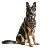 German Shepherd with Festive Snowflake Bandana Isolated on Transparent Background, Festive Holiday Animal, Dog with Christmas accessory png