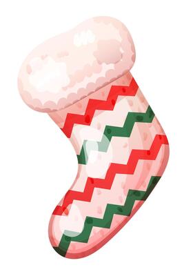Christmas cozy sock for holiday decor with zigzag pattern. illustration