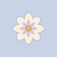 A stylized, eightpetal flower with a yellow center and lavender petals on a light purple background. Simple, minimalist design. vector