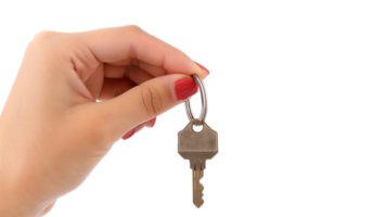 hand holding house key on transparency background png