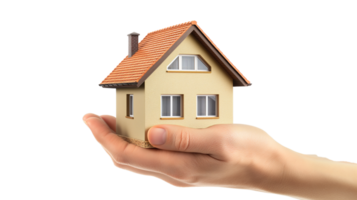 hand holding home isolated on transparency background, house in hands png
