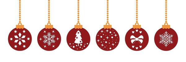 Set of Red Christmas balls. Christmas tree balls are decorated with different patterns. New Year and gifts. Decorative element for Christmas design. vector