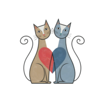 Two cats sit side by side, each with whimsical curved tails, creating a heart shape between them cutouts png