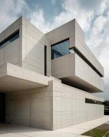 Modern concrete architecture geometric lines large windows minimalist design. photo