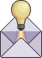 Pixel art light bulb taking off from envelope in 8-bit style on white background vector