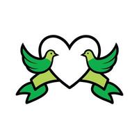 Doves with Heart Ribbon Outline Design vector
