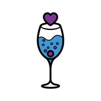 Wine Glass with Heart Bubbles Outline Design vector