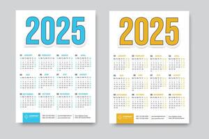 English Calendar 2025 Design template week starts on both Monday and Sunday Separately, happy new year calendar vector