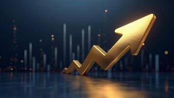 A golden arrow with a zigzag pattern points upward, symbolizing growth or success photo