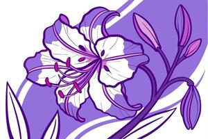 Professional Purple Lily Flower Illustration Graphic High Resolution Floral Design. vector